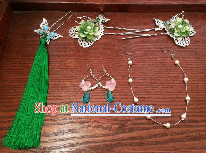 Handmade Traditional Chinese Classical Hair Accessories Ancient Bride Hanfu Butterfly Hairpins Step Shake for Women