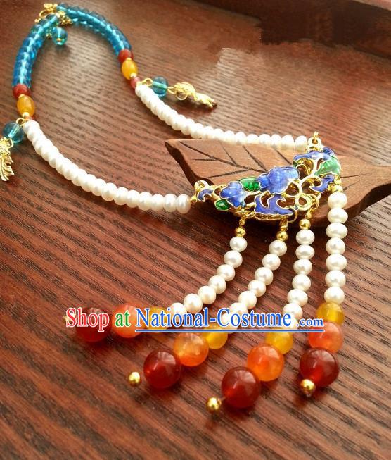 Traditional Chinese Handmade Classical Accessories Necklace Tassel Blueing Necklet for Women