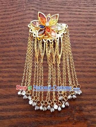 Traditional Handmade Chinese Classical Hair Accessories Ancient Princess Golden Hairpins Hair Comb Headwear for Women