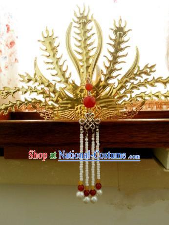 Traditional Handmade Chinese Classical Hair Accessories Ancient Princess Golden Hairpins Phoenix Coronet for Women