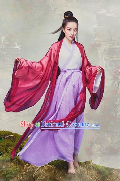 Traditional Chinese Ancient Ming Dynasty Swordswoman Chivalrous Women Clothing and Headpiece Complete Set