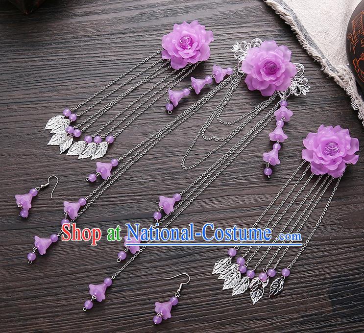 Handmade Asian Chinese Classical Hair Accessories Ancient Purple Flower Hair Stick Hairpins for Women