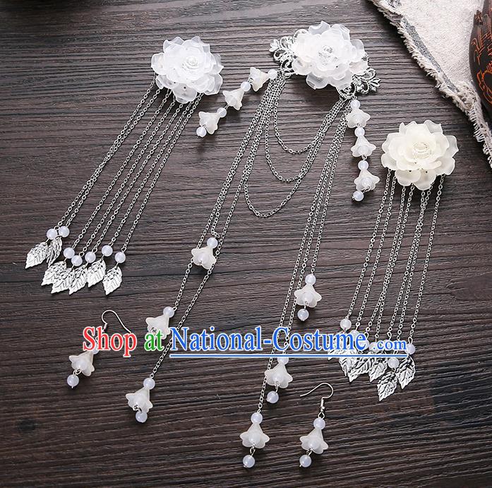 Handmade Asian Chinese Classical Hair Accessories Ancient White Flower Hair Stick Hairpins for Women