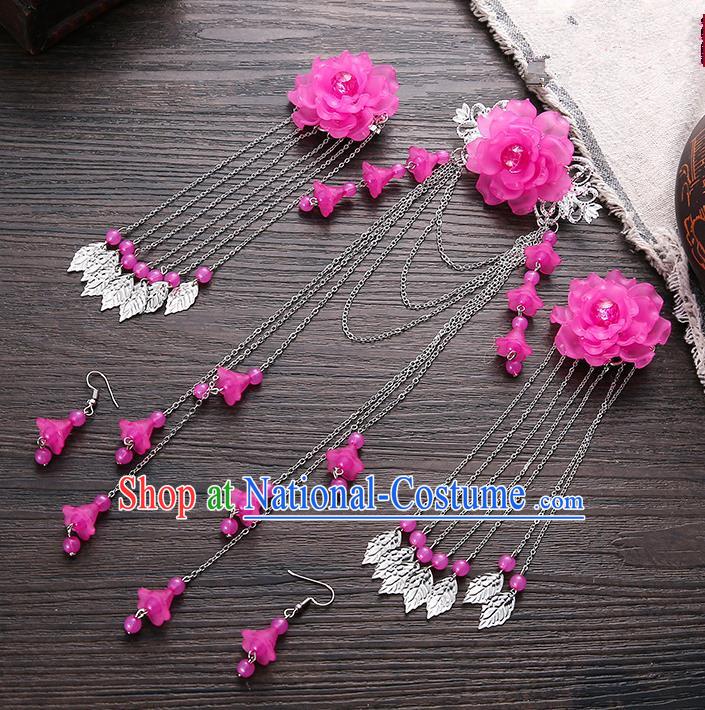 Handmade Asian Chinese Classical Hair Accessories Ancient Rosy Flower Hair Stick Hairpins for Women