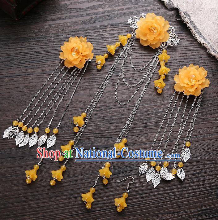 Handmade Asian Chinese Classical Hair Accessories Ancient Orange Flower Hair Stick Hairpins for Women