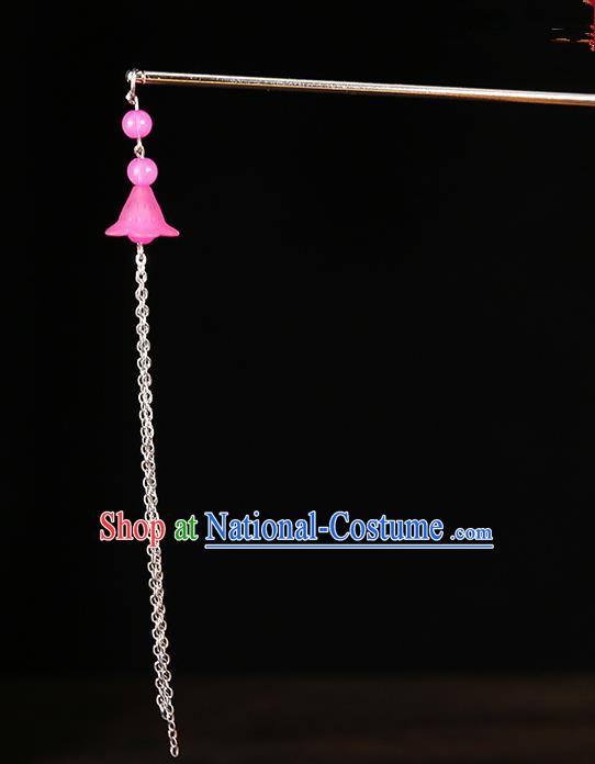 Handmade Asian Chinese Classical Hair Accessories Ancient Rosy Tassel Step Shake Hairpins for Women