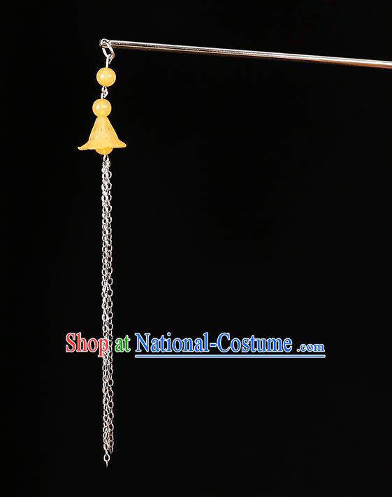 Handmade Asian Chinese Classical Hair Accessories Ancient Orange Tassel Step Shake Hairpins for Women