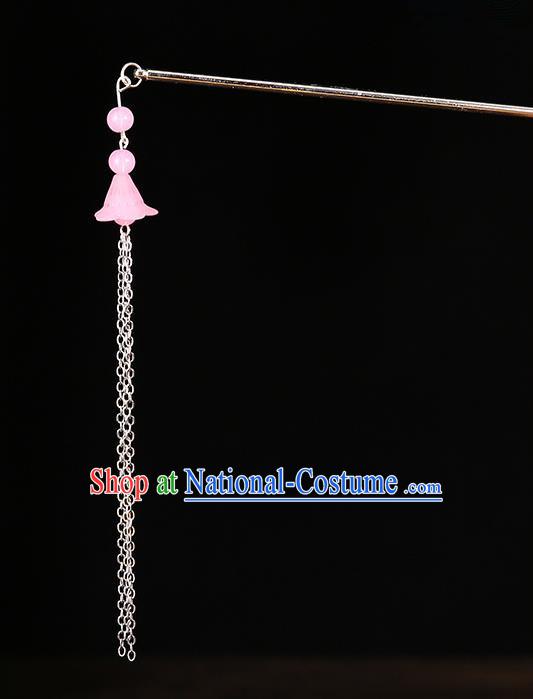 Handmade Asian Chinese Classical Hair Accessories Ancient Pink Tassel Step Shake Hairpins for Women