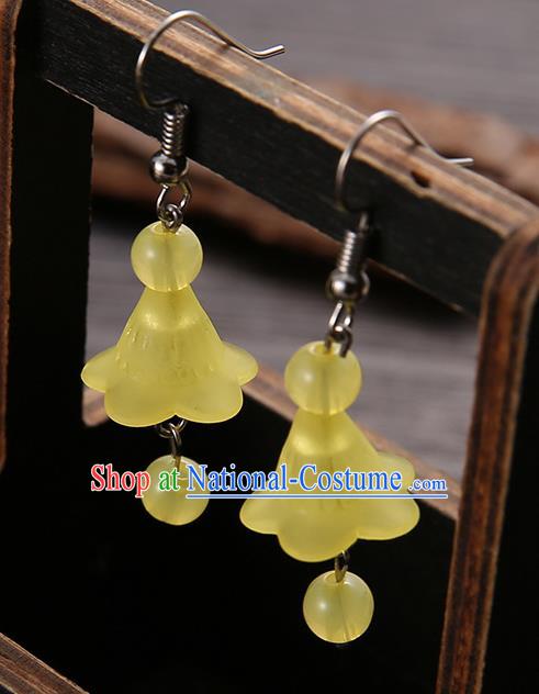 Asian Chinese Traditional Handmade Jewelry Accessories Hanfu Classical Yellow Earrings for Women