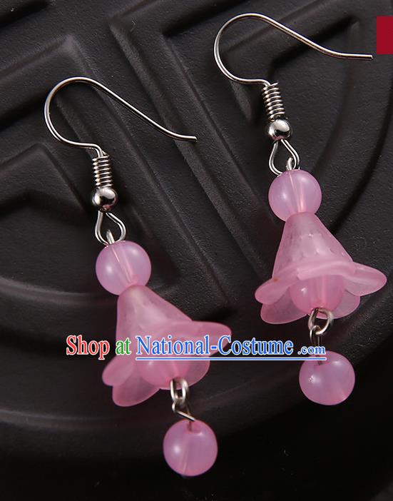 Asian Chinese Traditional Handmade Jewelry Accessories Hanfu Classical Pink Earrings for Women