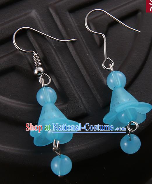 Asian Chinese Traditional Handmade Jewelry Accessories Hanfu Classical Blue Earrings for Women