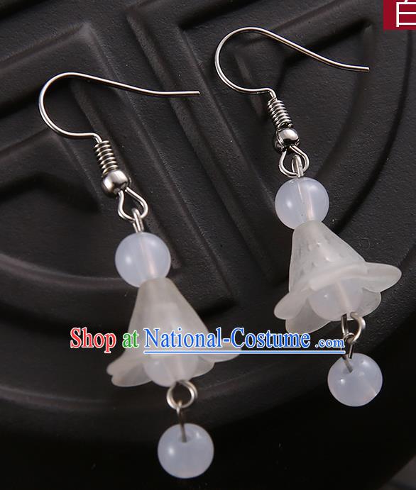 Asian Chinese Traditional Handmade Jewelry Accessories Hanfu Classical White Earrings for Women