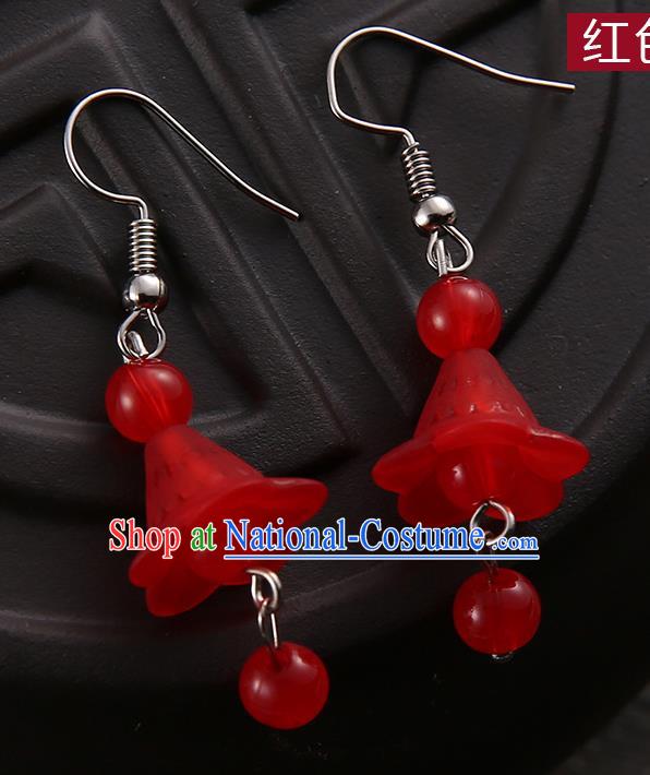 Asian Chinese Traditional Handmade Jewelry Accessories Hanfu Classical Red Earrings for Women