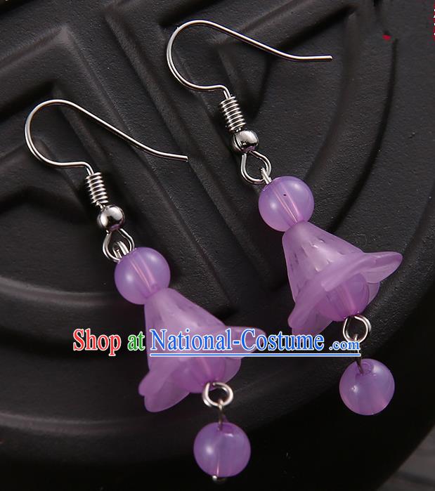 Asian Chinese Traditional Handmade Jewelry Accessories Hanfu Classical Purple Earrings for Women