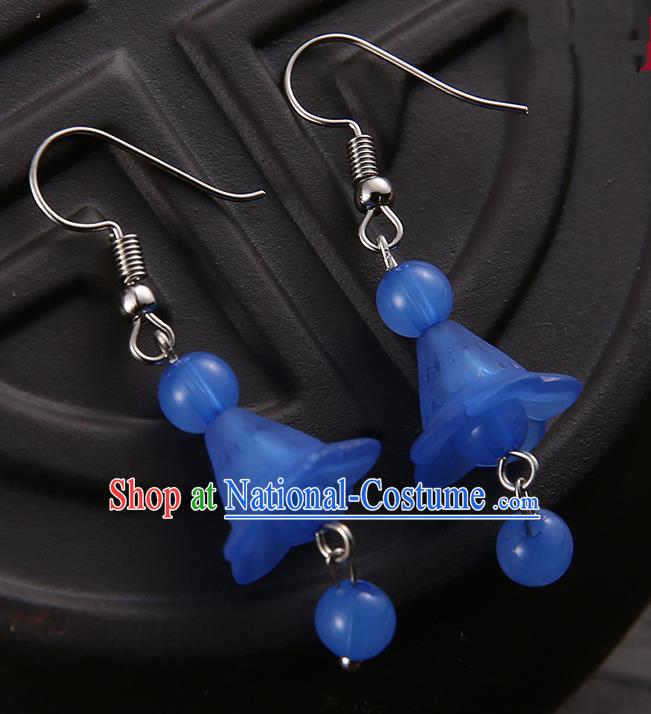 Asian Chinese Traditional Handmade Jewelry Accessories Hanfu Classical Deep Blue Earrings for Women