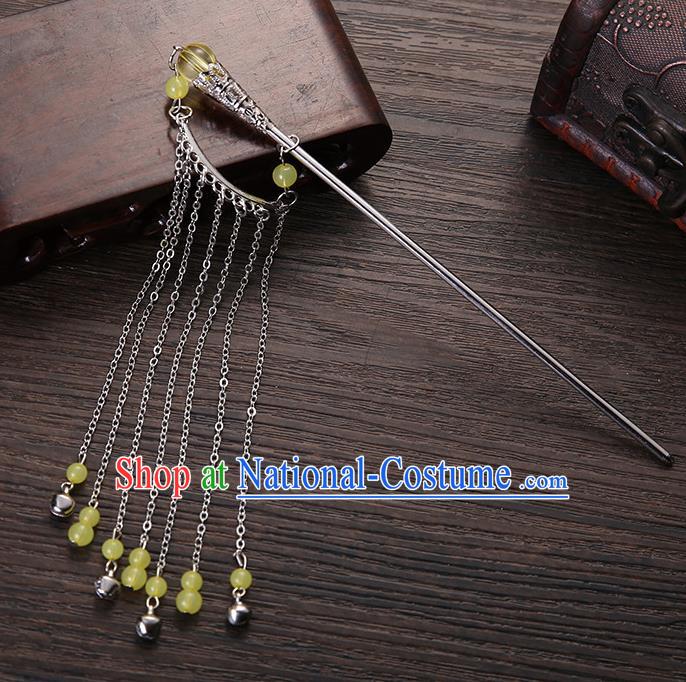 Handmade Asian Chinese Classical Hair Accessories Hair Clip Ancient Yellow Beads Tassel Hairpins for Women