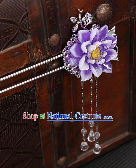 Handmade Asian Chinese Classical Hair Accessories Purple Flower Hair Clip Ancient Hanfu Hairpins for Women