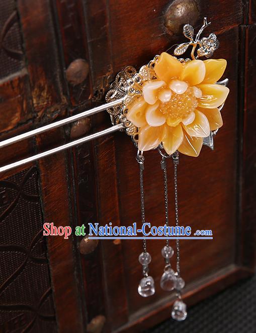 Handmade Asian Chinese Classical Hair Accessories Orange Flower Hair Clip Ancient Hanfu Hairpins for Women