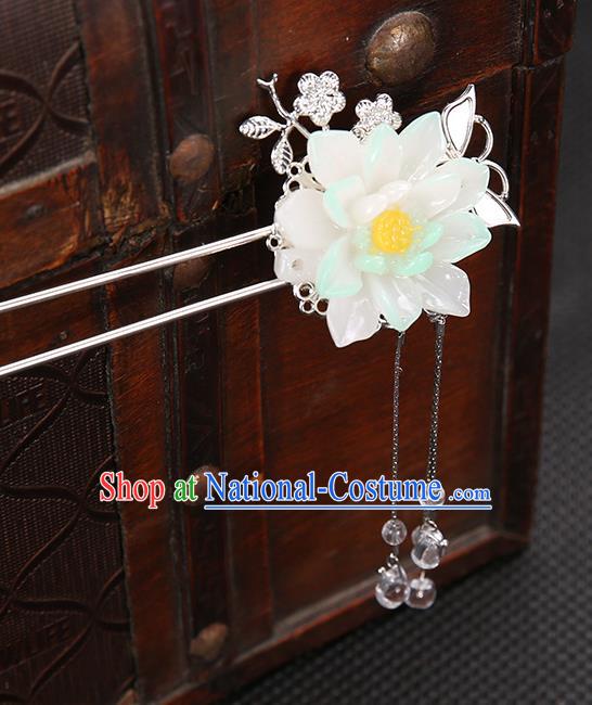 Handmade Asian Chinese Classical Hair Accessories White Flower Hair Clip Ancient Hanfu Hairpins for Women