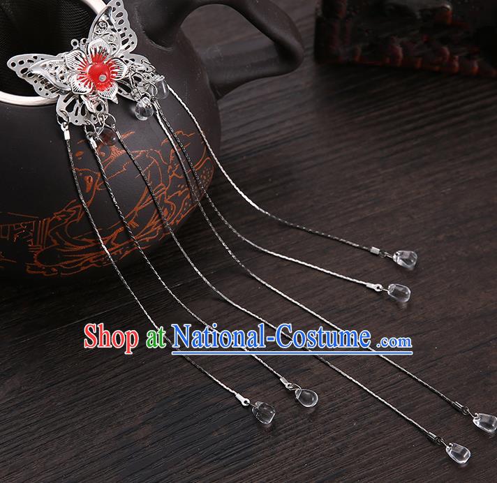 Handmade Asian Chinese Classical Hair Accessories Red Butterfly Hair Stick Ancient Hanfu Hairpins for Women