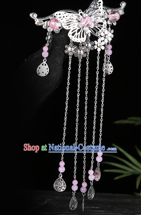 Handmade Asian Chinese Classical Hair Accessories Pink Beads Tassel Hairpins Hanfu Hair Stick for Women