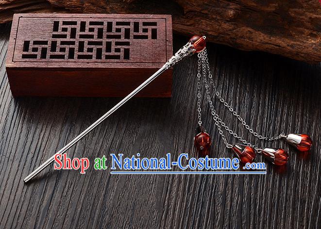 Handmade Asian Chinese Classical Hair Accessories Red Crystal Beads Tassel Hairpins Hanfu Step Shake for Women