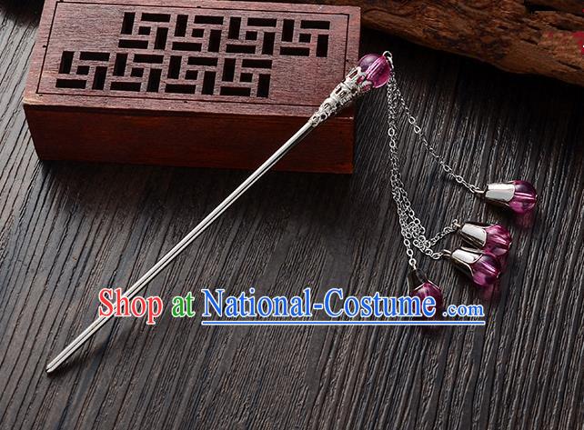 Handmade Asian Chinese Classical Hair Accessories Rosy Crystal Beads Tassel Hairpins Hanfu Step Shake for Women