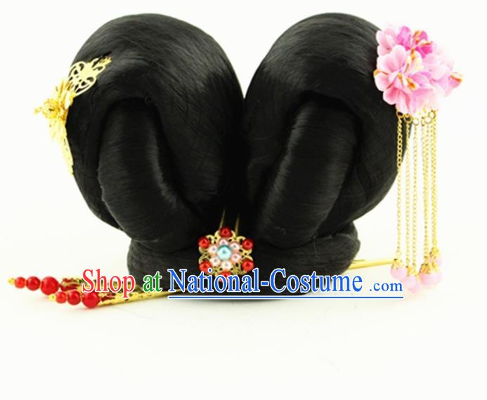 Asian Chinese Handmade Palace Lady Classical Wig and Hair Accessories Hairpins Complete Set for Women