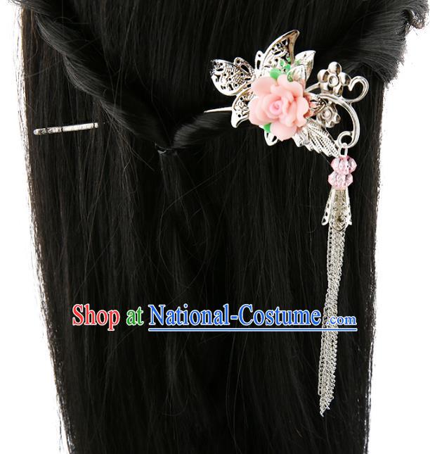 Asian Chinese Handmade Palace Lady Classical Hair Accessories Butterfly Flower Tassel Hairpins for Women