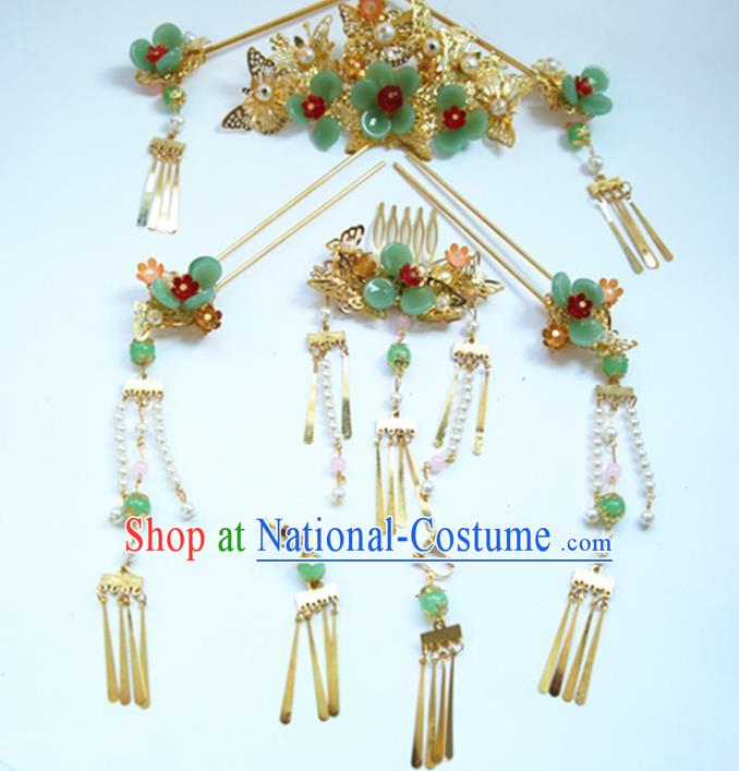 Asian Chinese Handmade Palace Lady Classical Hair Accessories Xiuhe Phoenix Coronet Hairpins Complete Set for Women