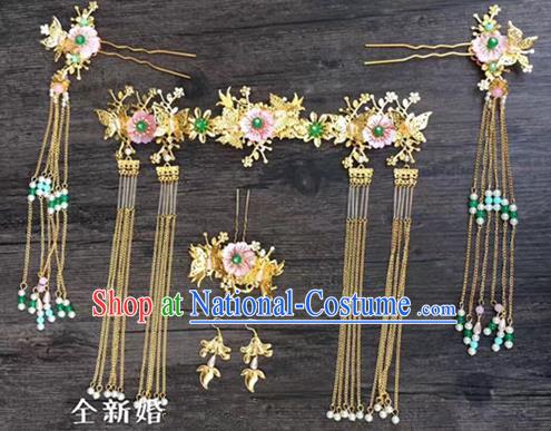 Asian Chinese Handmade Palace Lady Classical Hair Accessories Shell Phoenix Coronet Hairpins Headwear Complete Set for Women