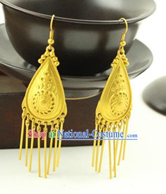 Asian Chinese Traditional Handmade Jewelry Accessories Hanfu Classical Golden Earrings for Women