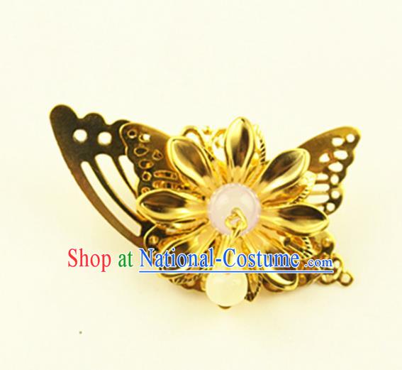 Asian Chinese Handmade Classical Hair Accessories Princess Hairpins Golden Butterfly Hair Stick for Women