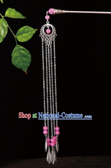 Handmade Asian Chinese Classical Hair Accessories Pink Beads Tassel Hairpins Hanfu Step Shake for Women