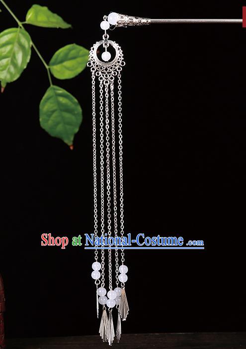 Handmade Asian Chinese Classical Hair Accessories White Beads Tassel Hairpins Hanfu Step Shake for Women