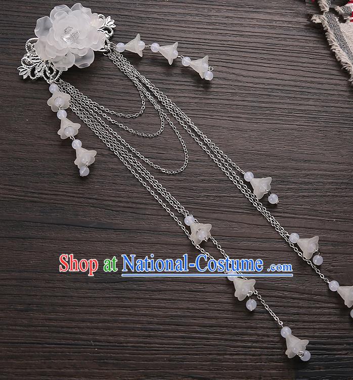 Asian Chinese Handmade Classical Hair Accessories White Long Tassel Hair Claw Hanfu Hairpins for Women