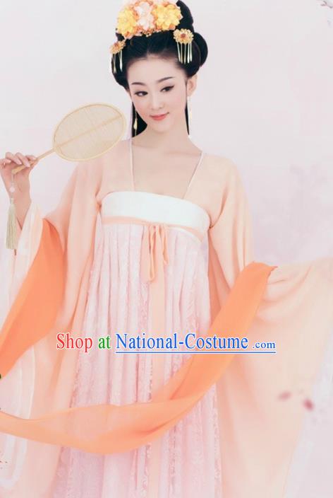 Traditional Chinese Ancient Tang Dynasty Royal Princess Embroidered Hanfu Clothing and Headpiece Complete Set