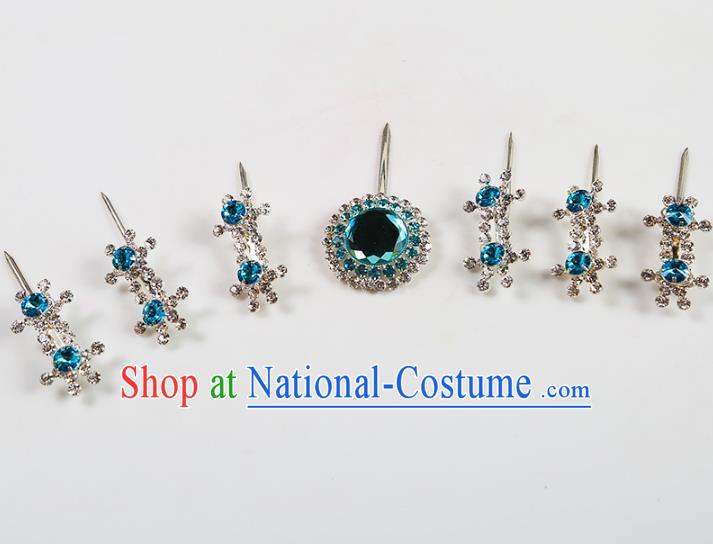 Chinese Beijing Opera Actress Hair Accessories Blue Crystal Hairpins, China Peking Opera Diva Headpiece