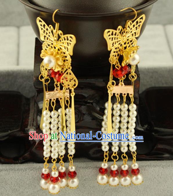 Asian Chinese Traditional Handmade Jewelry Accessories Hanfu Classical Butterfly Earrings for Women