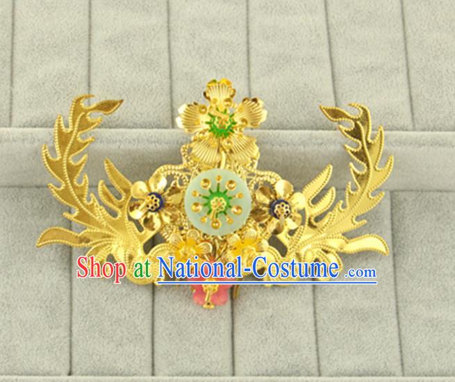 Asian Chinese Handmade Classical Hair Accessories Bride Golden Hair Comb Hanfu Hairpins for Women