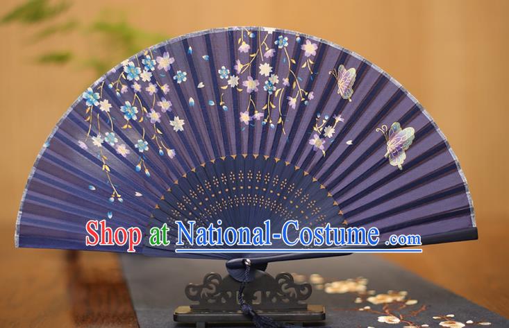 Traditional Chinese Crafts Printing Flowers Butterfly Purple Folding Fan, China Sensu Paper Fans for Women