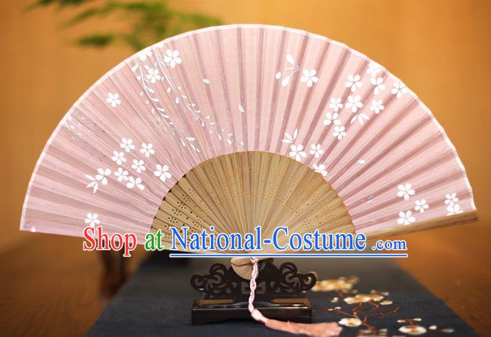 Traditional Chinese Crafts Printing Flowers Pink Folding Fan, China Sensu Paper Fans for Women