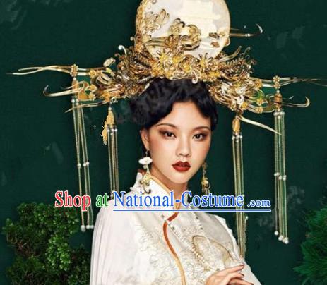 Asian Chinese Ancient Handmade Classical Hair Accessories Hairpins Headdress Exaggerated Phoenix Coronet Complete Set for Women