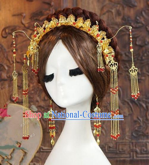 Asian Chinese Ancient Handmade Classical Hair Accessories Hairpins Xiuhe Suit Headdress for Women