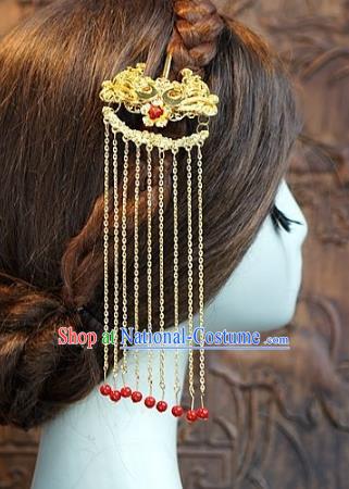 Chinese Handmade Classical Luxurious Golden Hairpins Hair Accessories Ancient Tassel Step Shake for Women