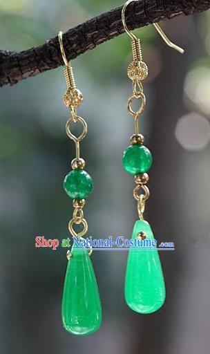 Asian Chinese Traditional Handmade Jewelry Accessories Bride Green Jade Earrings for Women