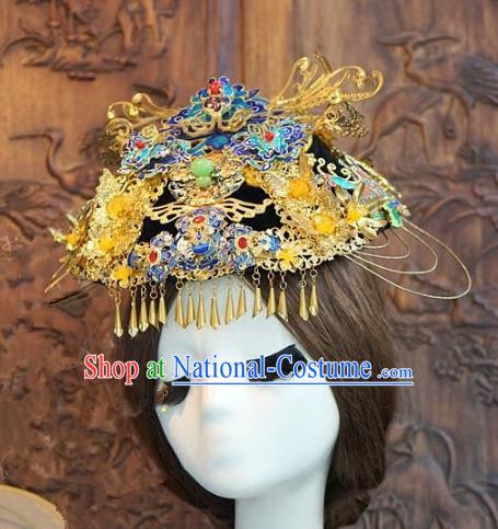 Chinese Handmade Classical Hairpins Hair Accessories Ancient Bride Cloisonne Phoenix Coronet for Women