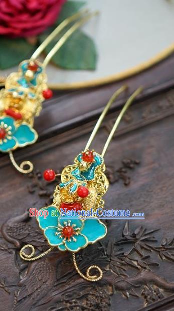 Chinese Handmade Classical Blue Hairpins Hair Accessories Ancient Hair Stick for Women