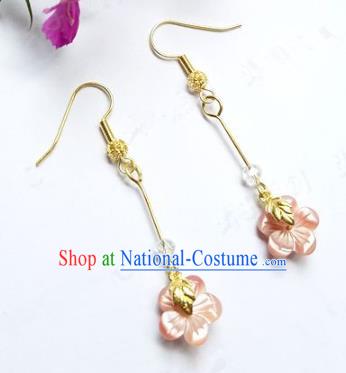 Asian Chinese Traditional Handmade Jewelry Accessories Bride Pink Flowers Earrings for Women