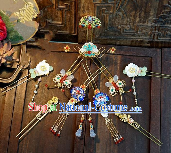 Chinese Ancient Handmade Classical Hair Accessories Blueing Hairpins Bride Headdress for Women